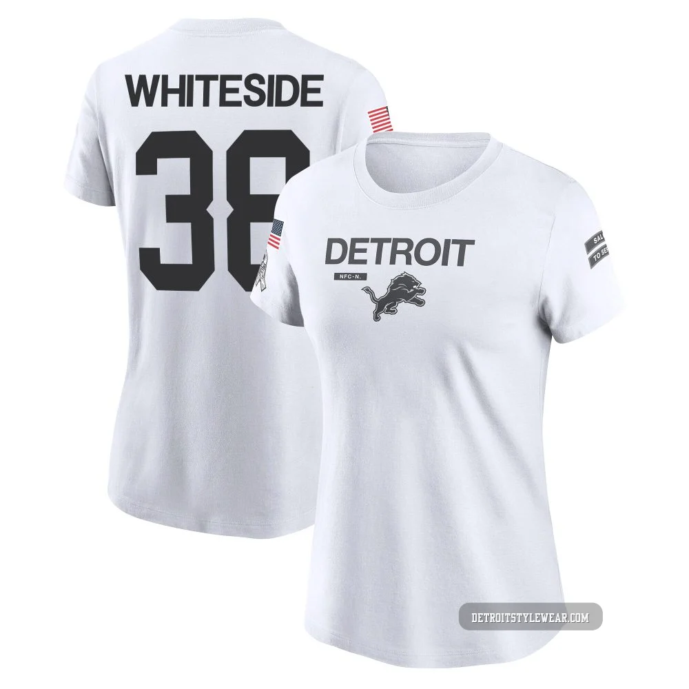 Nick Whiteside Detroit Lions Legend ＃38 Women's White 2024 Salute to Service Performance T-Shirt