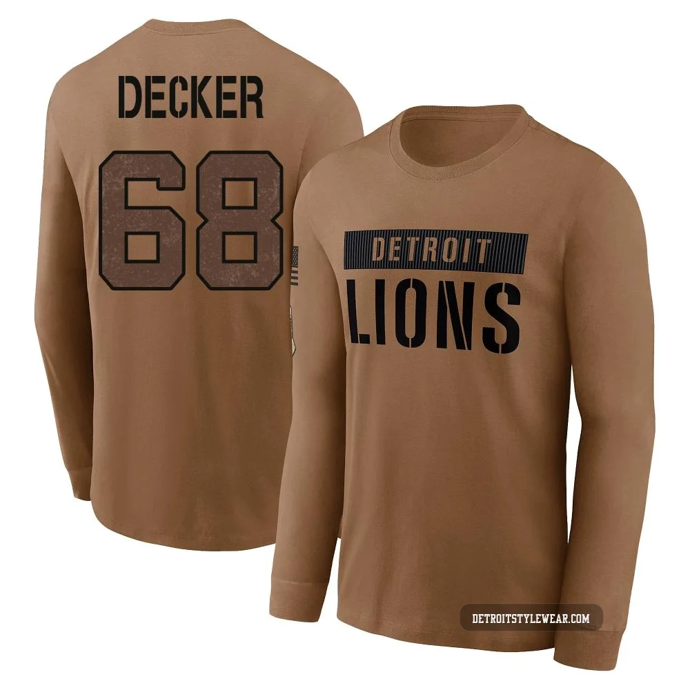 Taylor Decker Detroit Lions ＃68 Men's Brown 2023 Salute To Service Long Sleeve T-Shirt