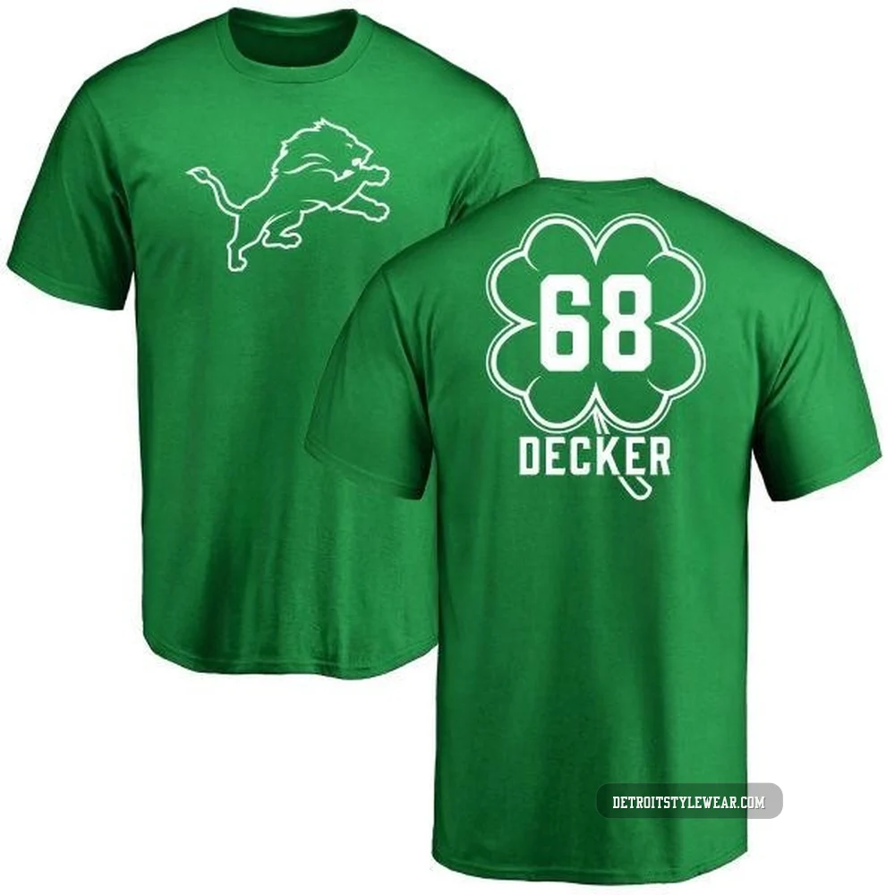Taylor Decker Detroit Lions ＃68 Men's Green St. Patrick's Day Name & Number T-Shirt
