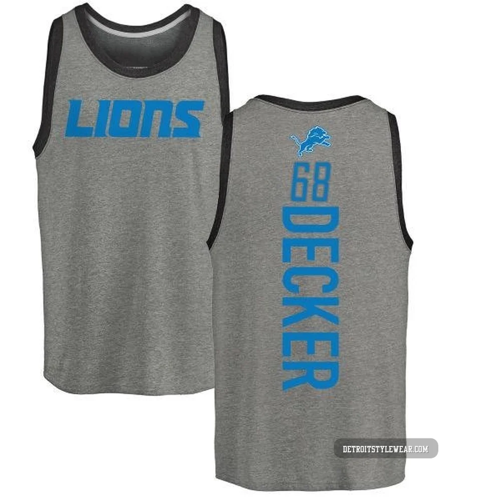 Taylor Decker Detroit Lions ＃68 Men's Pro Line by Backer Tri-Blend Tank Top - Ash