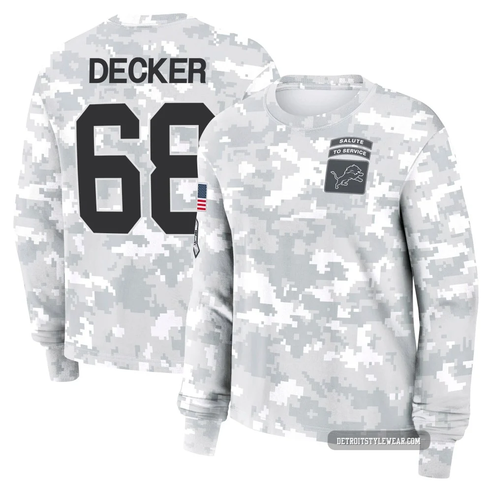 Taylor Decker Detroit Lions ＃68 Women's Arctic Camo 2024 Salute to Service Long Sleeve T-Shirt