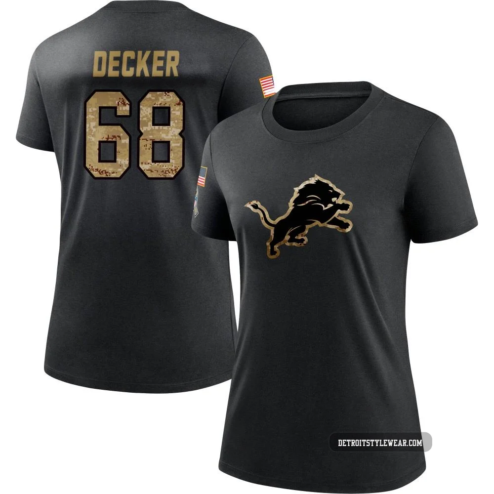 Taylor Decker Detroit Lions ＃68 Women's Black 2020 Salute To Service Performance T-Shirt