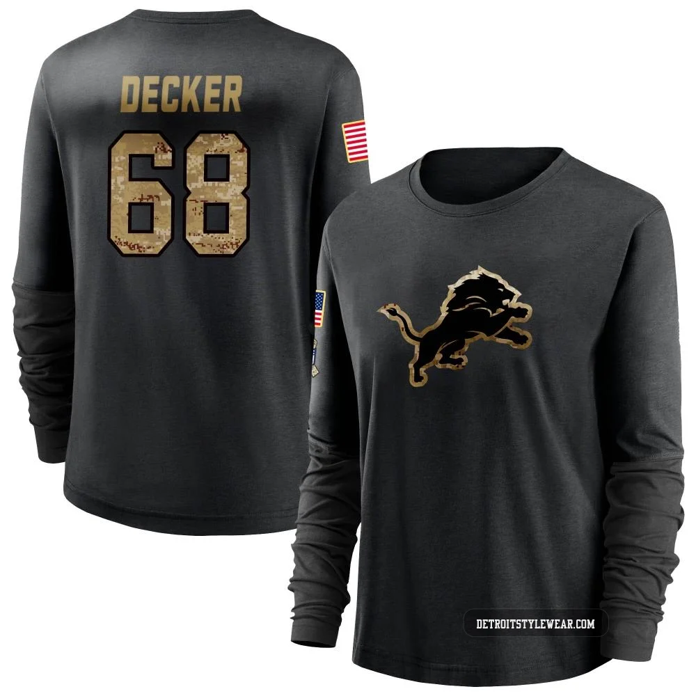 Taylor Decker Detroit Lions ＃68 Women's Black 2020 Salute To Service Sideline Performance Long Sleeve T-Shirt