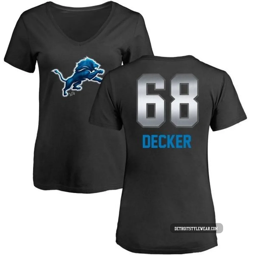 Taylor Decker Detroit Lions ＃68 Women's Black Pro Line by Midnight Mascot T-Shirt -