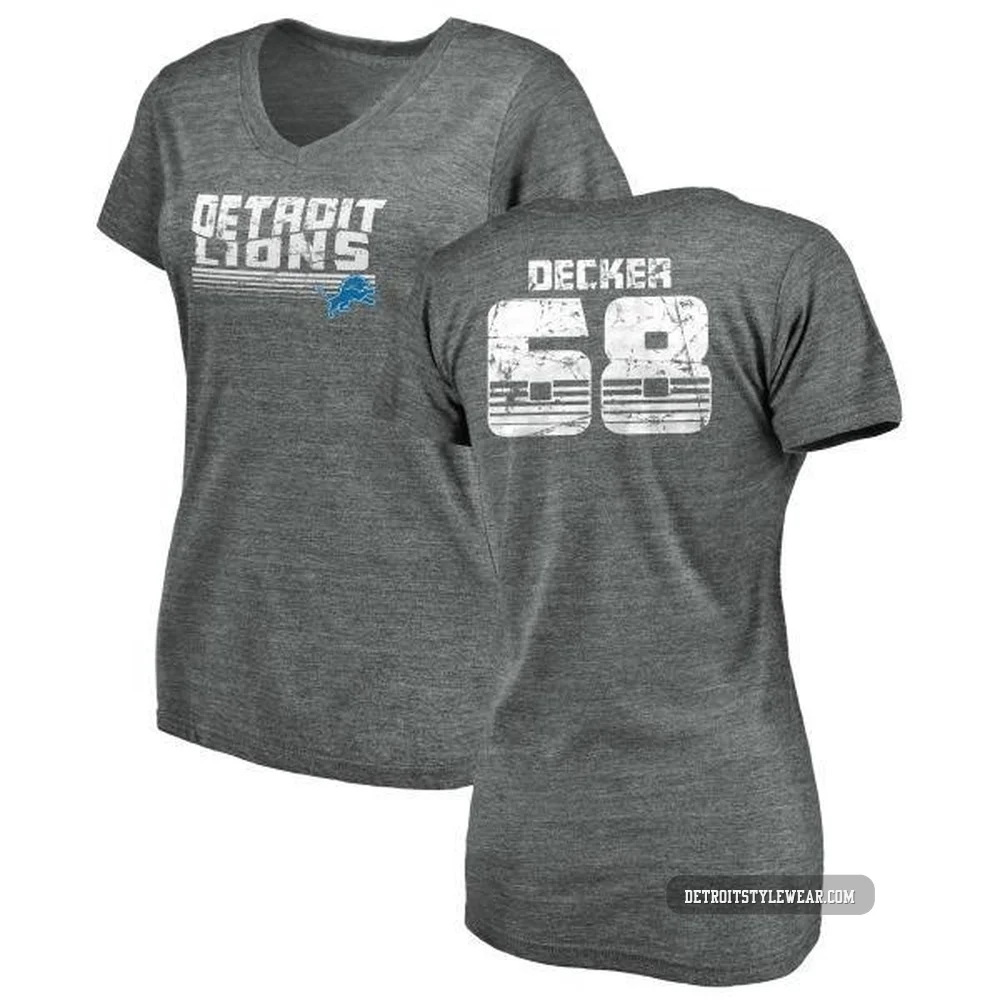 Taylor Decker Detroit Lions ＃68 Women's Gray Pro Line by Retro Tri-Blend V-Neck T-Shirt - Heathered