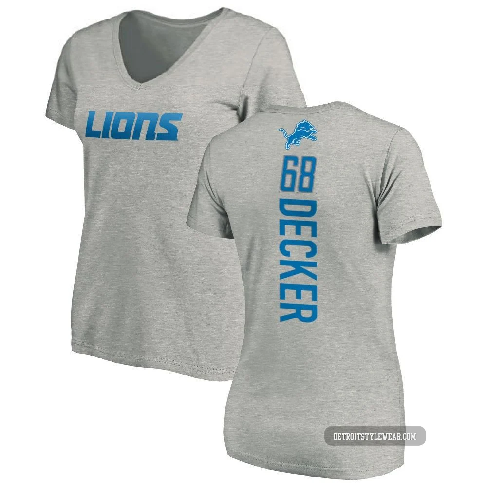 Taylor Decker Detroit Lions ＃68 Women's Pro Line Backer V-Neck T-Shirt - Ash
