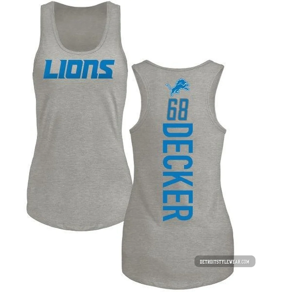 Taylor Decker Detroit Lions ＃68 Women's Pro Line by Backer Tri-Blend Tank Top - Ash