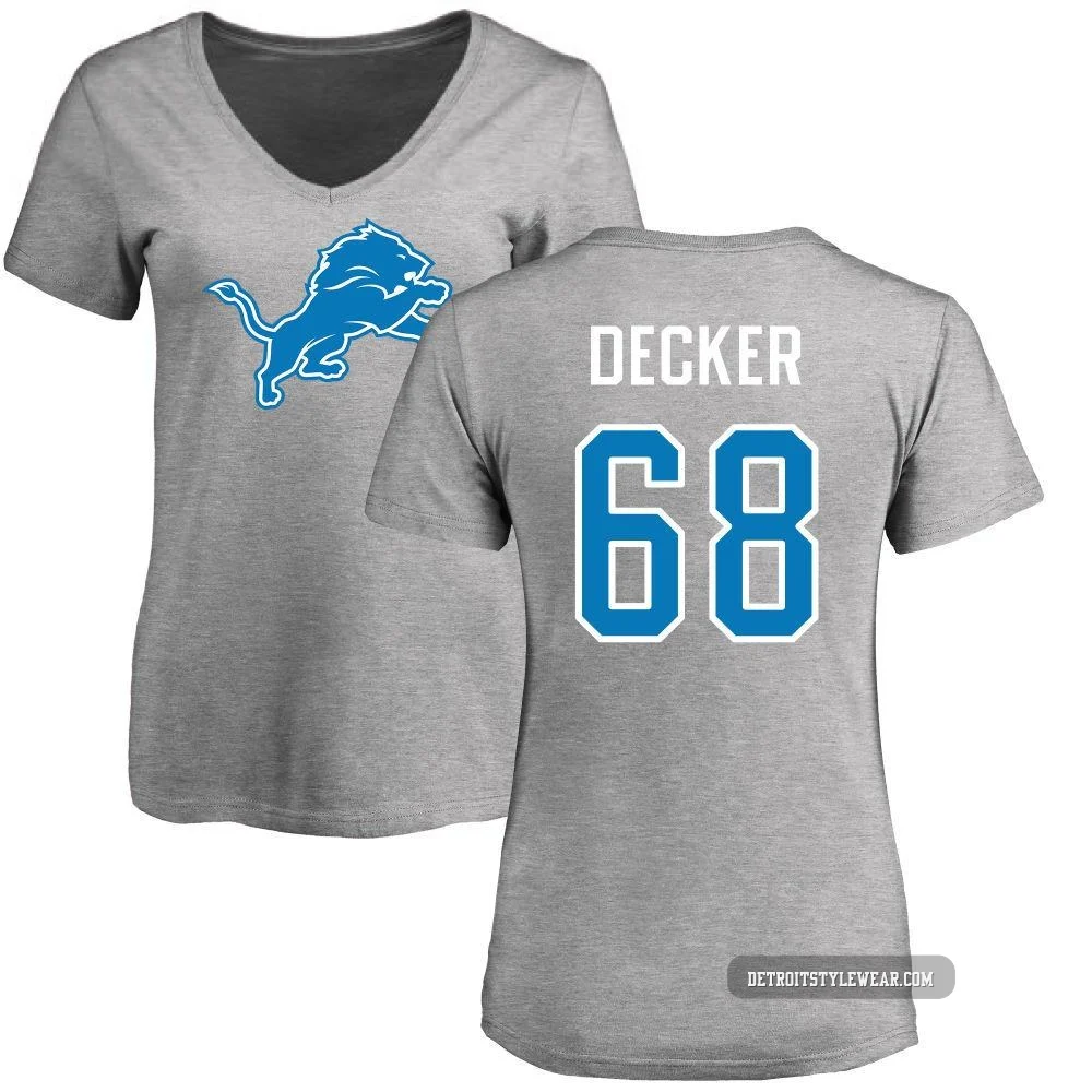 Taylor Decker Detroit Lions ＃68 Women's Pro Line Name & Number Logo Slim Fit T-Shirt - Ash