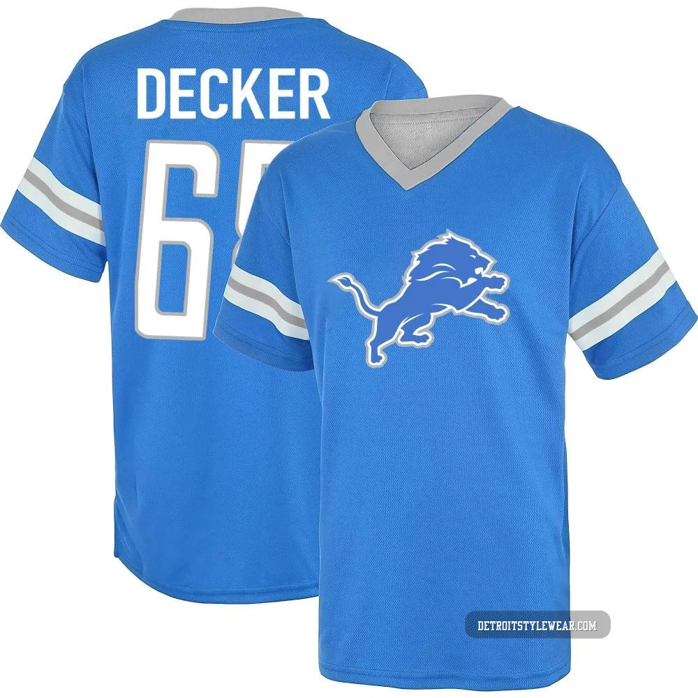 Taylor Decker Detroit Lions ＃68 Youth Blue Los Name & Number Game Day V-Neck T-Shirt