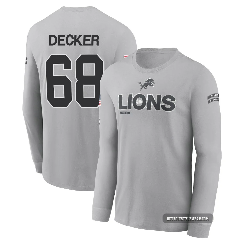 Taylor Decker Detroit Lions ＃68 Youth Gray 2024 Salute to Service Long Sleeve T-Shirt