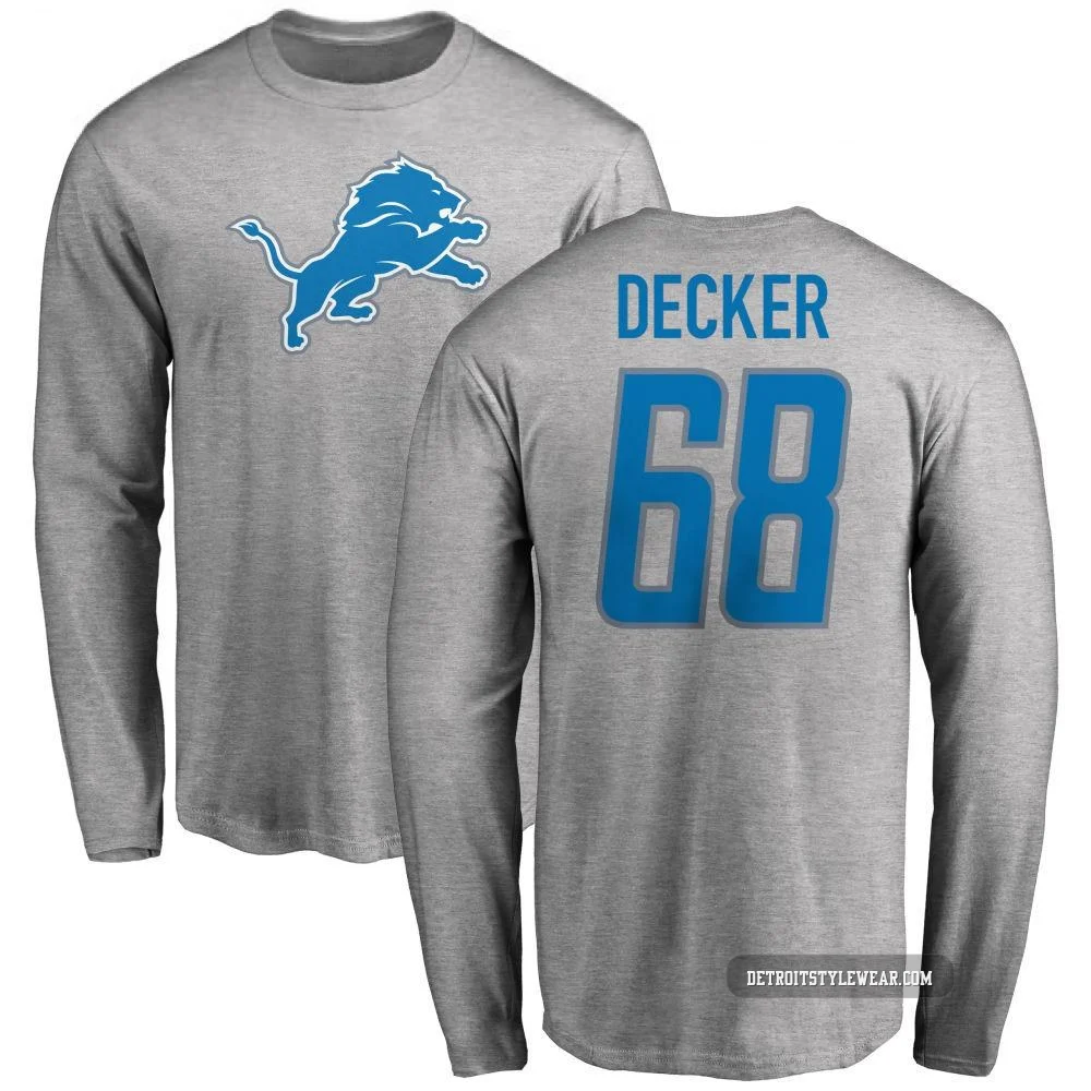 Taylor Decker Detroit Lions ＃68 Youth Pro Line Name & Number Logo Long Sleeve T-Shirt - Ash
