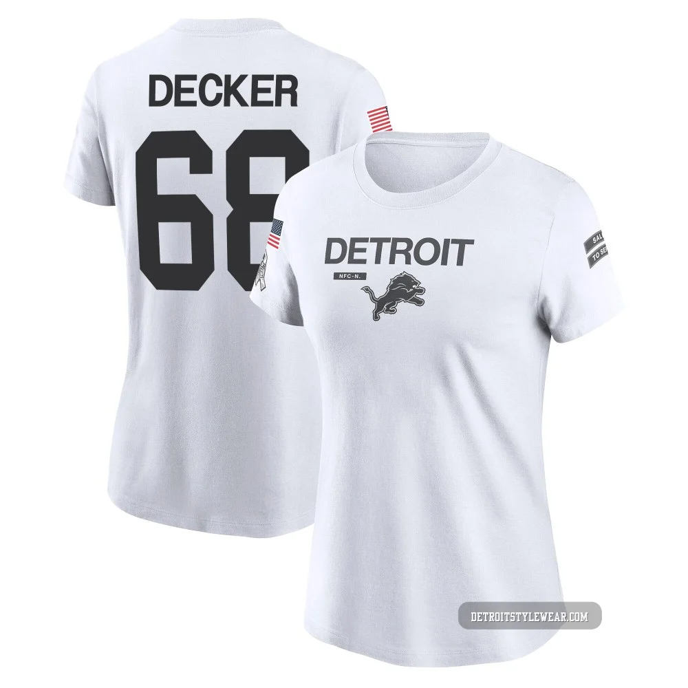 Taylor Decker Detroit Lions Legend ＃68 Women's White 2024 Salute to Service Performance T-Shirt