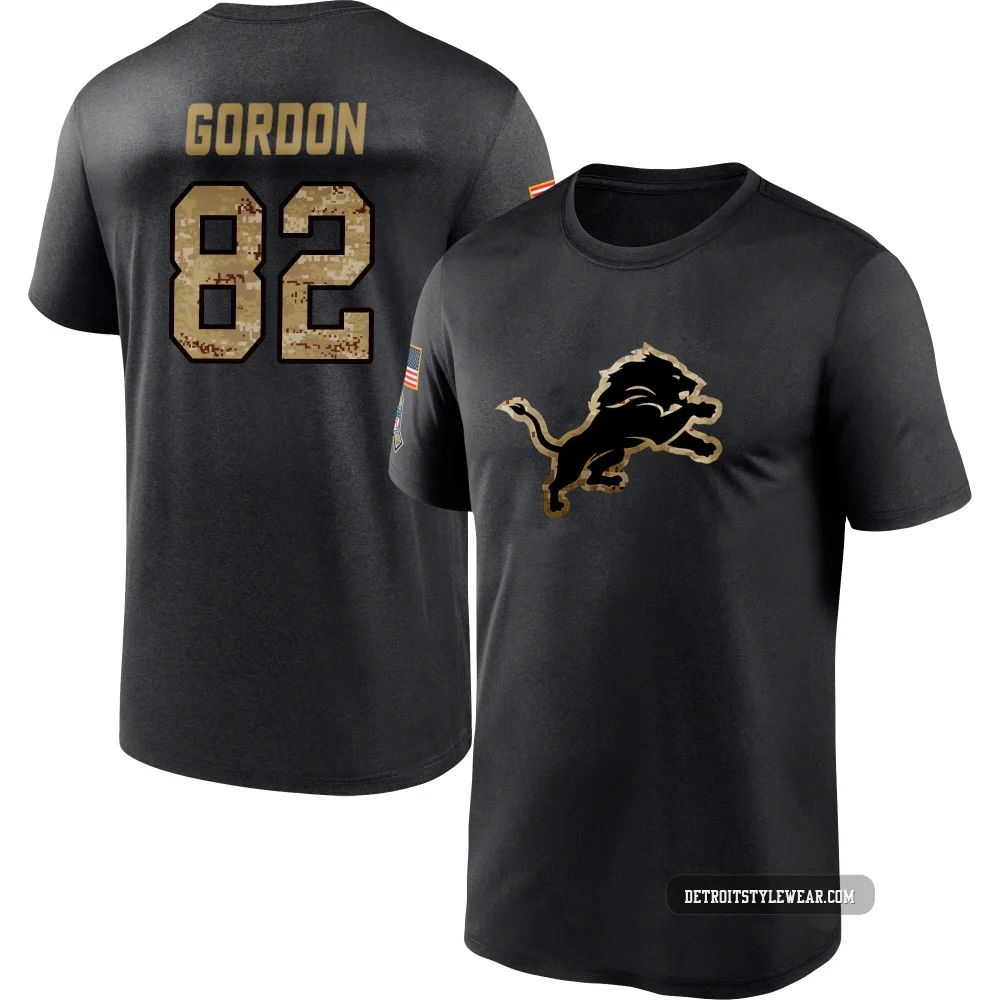 Thomas Gordon Detroit Lions ＃82 Men's Black 2020 Salute To Service Performance T-Shirt