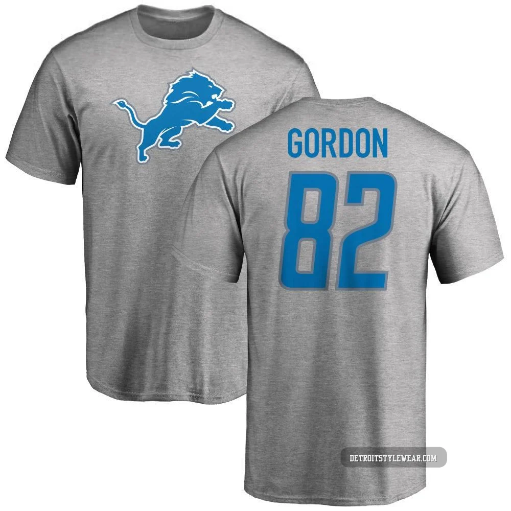 Thomas Gordon Detroit Lions ＃82 Men's Pro Line Name & Number Logo T-Shirt - Ash