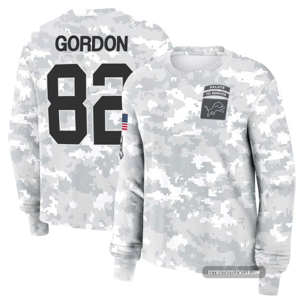 Thomas Gordon Detroit Lions ＃82 Women's Arctic Camo 2024 Salute to Service Long Sleeve T-Shirt