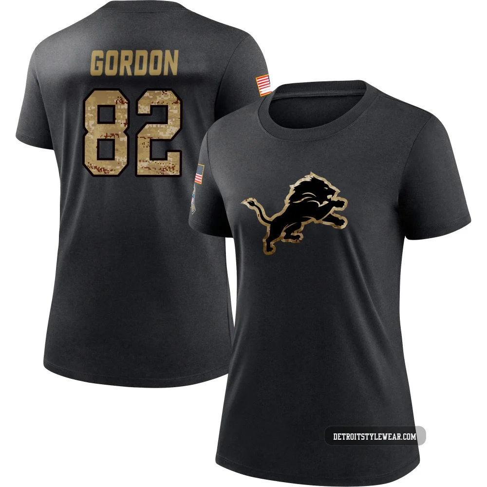 Thomas Gordon Detroit Lions ＃82 Women's Black 2020 Salute To Service Performance T-Shirt