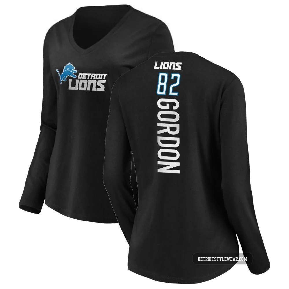 Thomas Gordon Detroit Lions ＃82 Women's Black Pro Line Backer Slim Fit Long Sleeve T-Shirt -