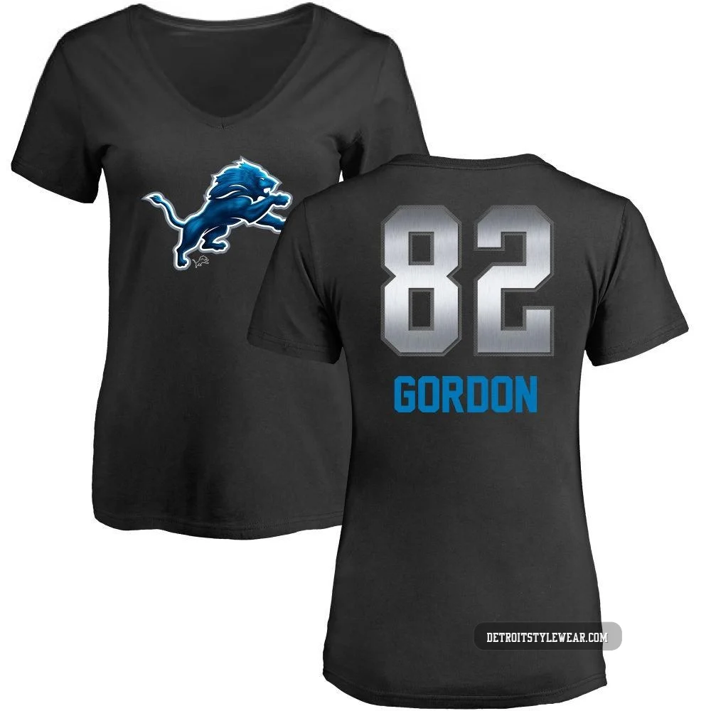 Thomas Gordon Detroit Lions ＃82 Women's Black Pro Line by Midnight Mascot T-Shirt -