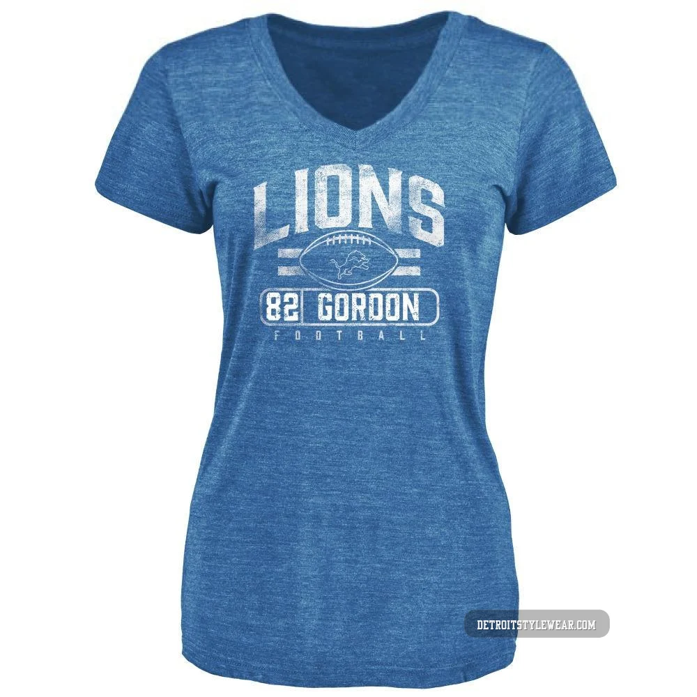 Thomas Gordon Detroit Lions ＃82 Women's Blue Pro Line by Flanker Tri-Blend T-Shirt -