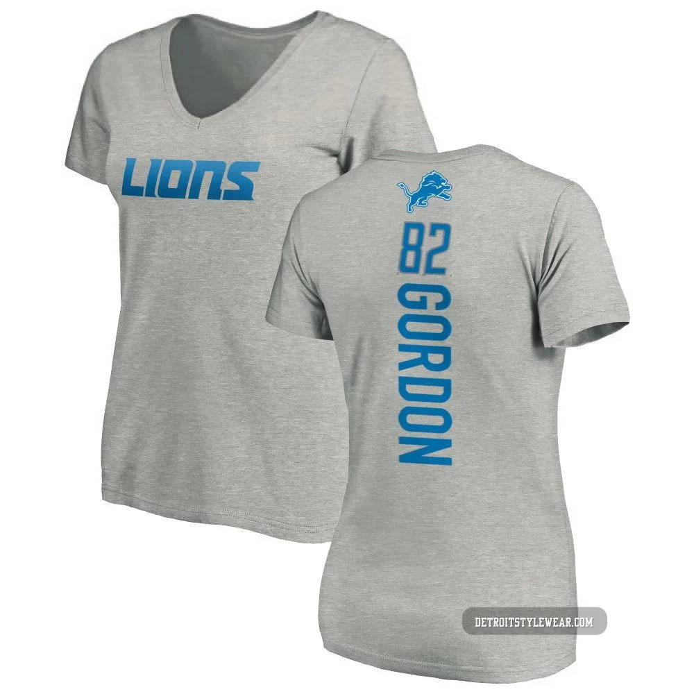 Thomas Gordon Detroit Lions ＃82 Women's Pro Line Backer V-Neck T-Shirt - Ash