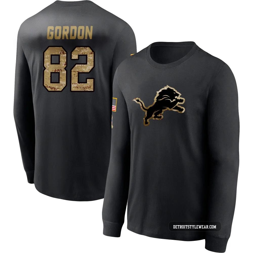 Thomas Gordon Detroit Lions ＃82 Youth Black 2020 Salute To Service Sideline Performance Long Sleeve T-Shirt