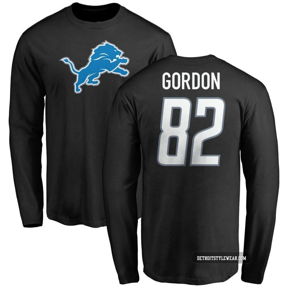 Thomas Gordon Detroit Lions ＃82 Youth Black Pro Line Name & Number Logo Long Sleeve T-Shirt -