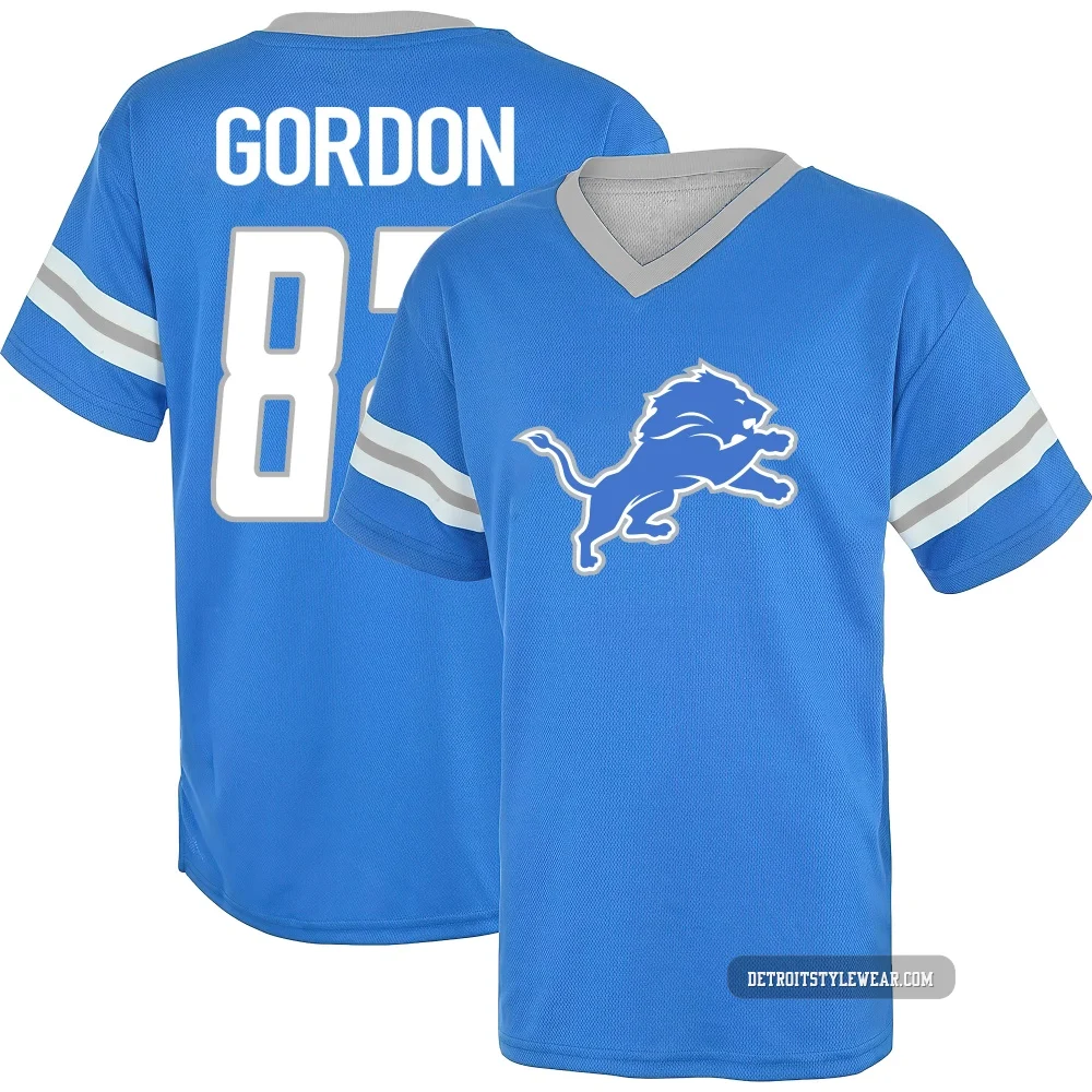 Thomas Gordon Detroit Lions ＃82 Youth Blue Los Name & Number Game Day V-Neck T-Shirt