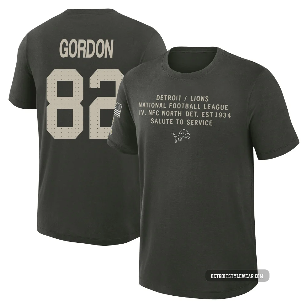 Thomas Gordon Detroit Lions ＃82 Youth Dark/Green 2025 Salute to Service Sideline Slub T-Shirt