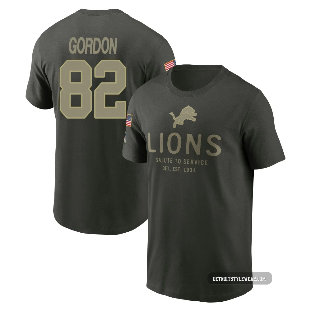 Thomas Gordon Detroit Lions ＃82 Youth Forest/Green 2025 Salute to Service Sideline Primary Edge T-Shirt
