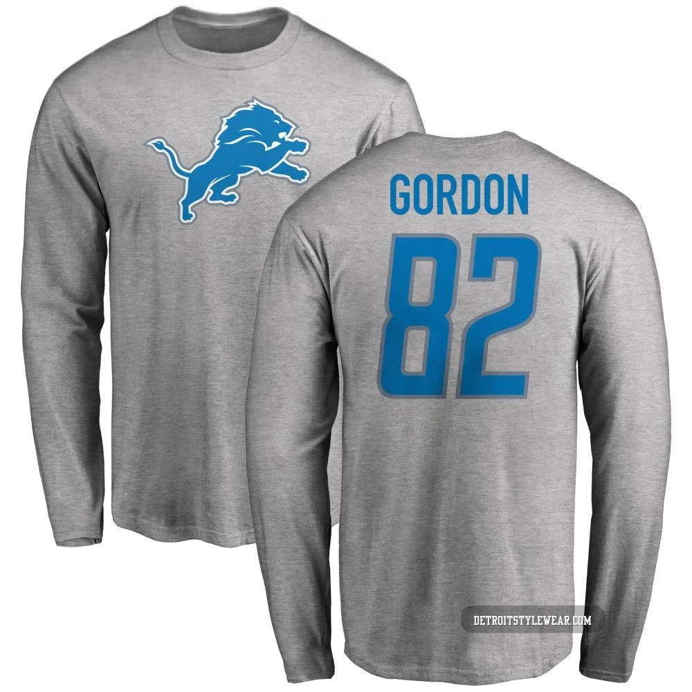 Thomas Gordon Detroit Lions ＃82 Youth Pro Line Name & Number Logo Long Sleeve T-Shirt - Ash