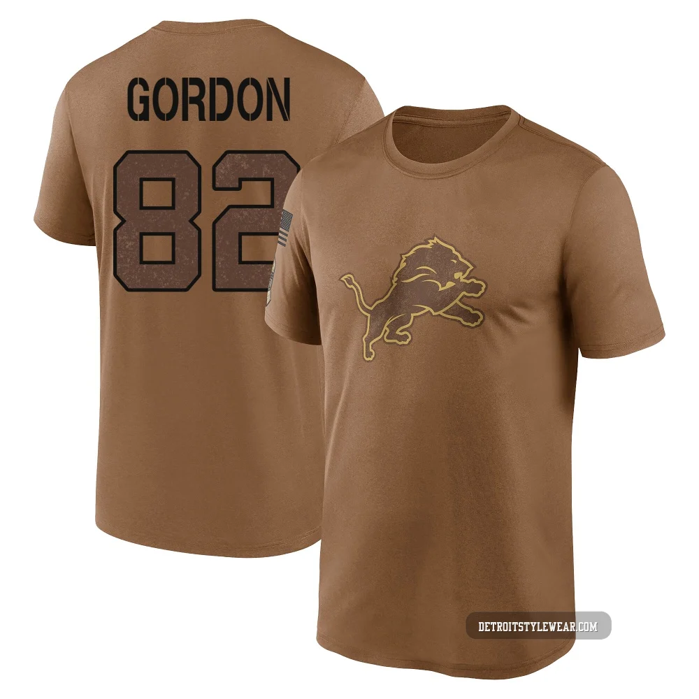 Thomas Gordon Detroit Lions Legend ＃82 Men's Brown 2023 Salute To Service Performance T-Shirt