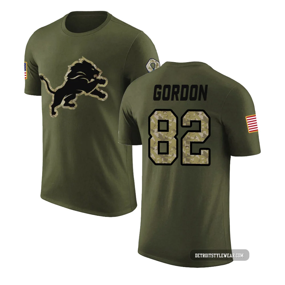 Thomas Gordon Detroit Lions Legend ＃82 Men's Olive Salute to Service T-Shirt