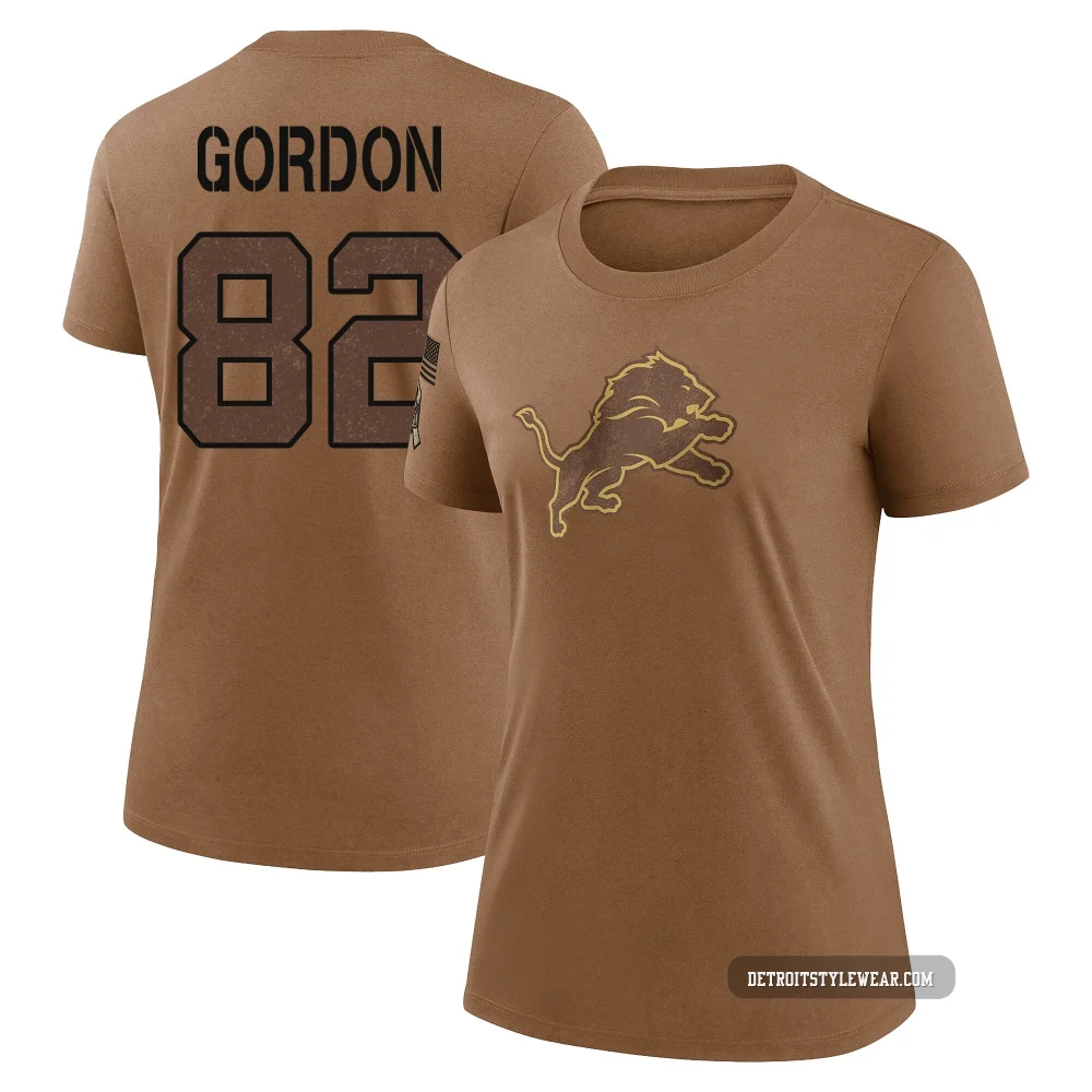 Thomas Gordon Detroit Lions Legend ＃82 Women's Brown 2023 Salute To Service Performance T-Shirt