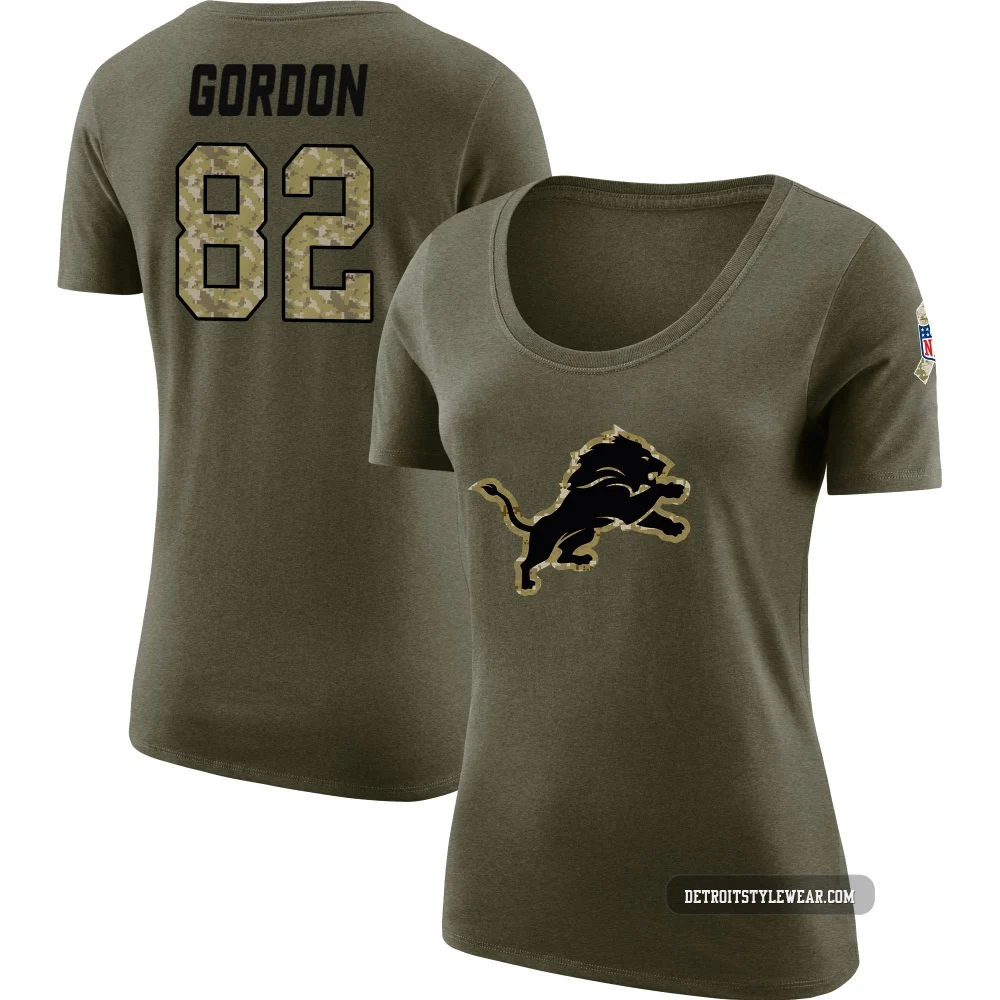 Thomas Gordon Detroit Lions Legend ＃82 Women's Olive Salute to Service Scoop Neck T-Shirt