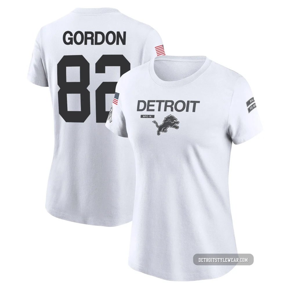 Thomas Gordon Detroit Lions Legend ＃82 Women's White 2024 Salute to Service Performance T-Shirt