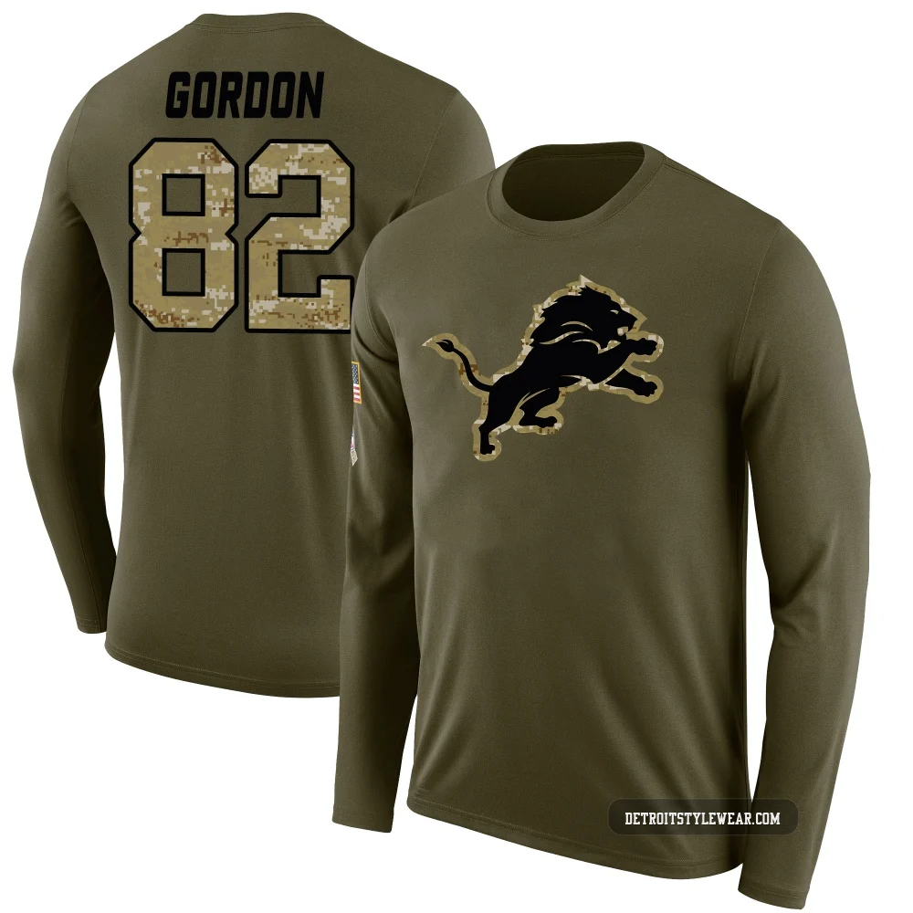 Thomas Gordon Detroit Lions Legend ＃82 Youth Olive Salute to Service Sideline Long Sleeve T-Shirt